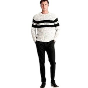 BANANA REPUBLIC Men's Black Gray Striped Sweater Cable Knit Size L Preppy Casual